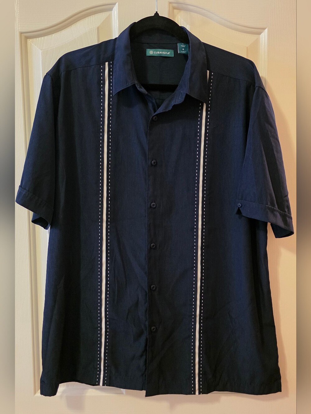 Cubavera Men’s Navy Retro Guayabera Short Sleeve Button Up Shirt Size L
